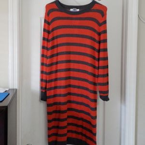 Orange and gray striped sweater dress